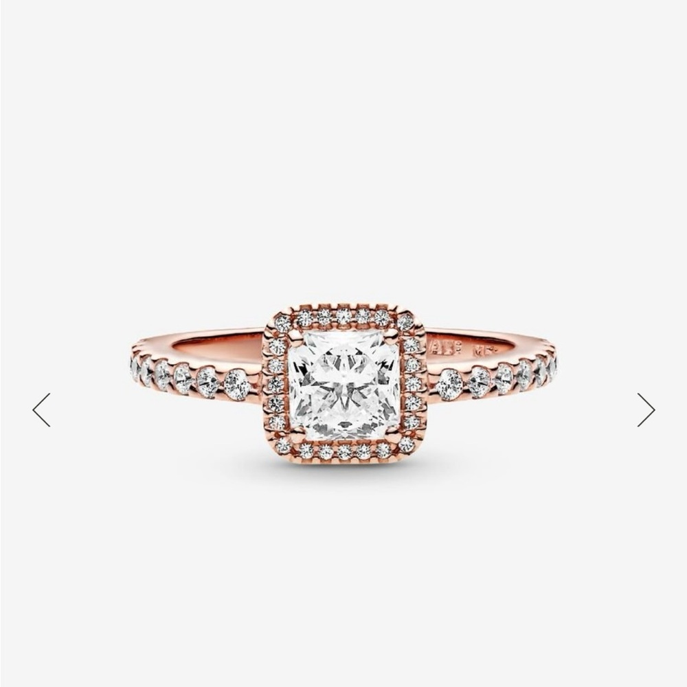 Pandora Square Sparkle Halo Ring rose gold plating size 5 - Picture 2 of 7